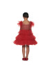 Gems Beaded Red Lace Tulle Tiered Flower Girl Dress